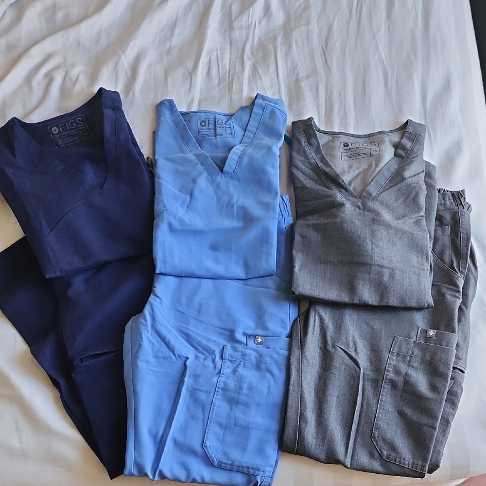 Figs Scrub Set BUNDLE in Navy, Light Blue, and Gray